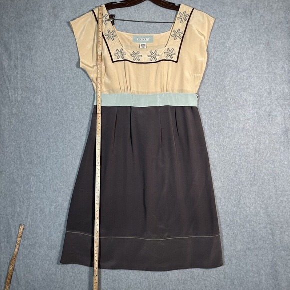 Anthropologie Diodore Dress Womens 12 Romantic Camel Silk Alpine Tie Back - Picture 9 of 16